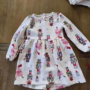 Carter's Ballerina Print Long Sleeve Dress - White and Pink